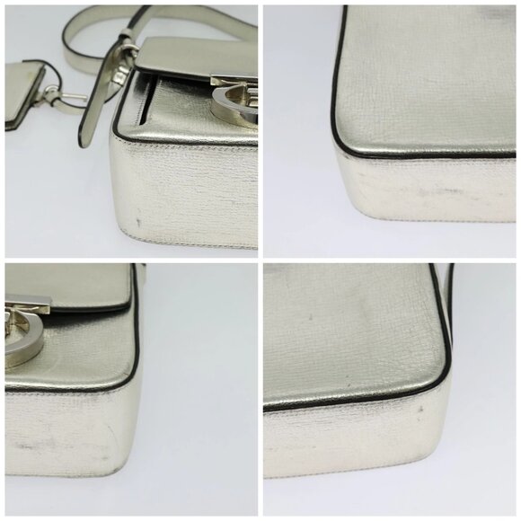 Salvatore Ferragamo Gancini Bag Leather Champagne Gold Silver Auth - Picture 16 of 16